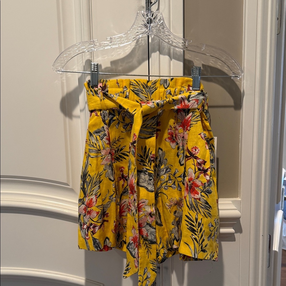 Zara Yellow Floral Paperbag Waist Shorts